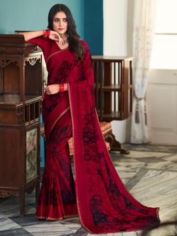 Laxmipati Sarees - Maroon Colour Georgette Saree with Unstitched Blouse