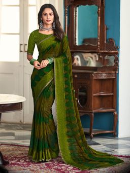 Laxmipati Sarees - Olive Colour Georgette Saree with Unstitched Blouse