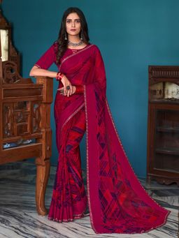 Laxmipati Sarees - Pink Colour Georgette Saree with Unstitched Blouse