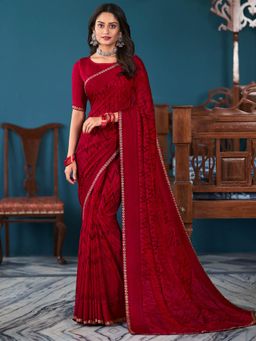 Laxmipati Sarees - Red Colour Georgette Saree with Unstitched Blouse
