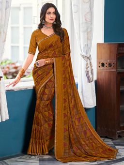 Laxmipati Sarees - Mustard Colour Georgette Saree with Unstitched Blouse
