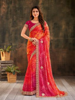 Laxmipati Sarees - Multicolour Colour Chiffon Saree with Unstitched Blouse