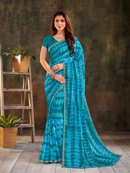 Laxmipati Sarees - Blue Colour Satin Chiffon Saree with Unstitched Blouse