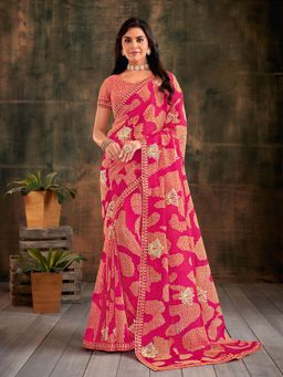 Laxmipati Sarees - Pink Colour Sparkle Chiffon Saree with Unstitched Blouse