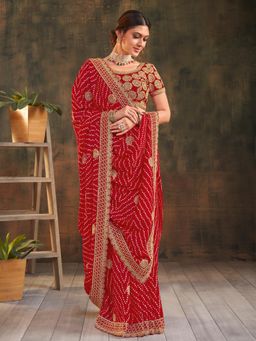 Laxmipati Sarees - Red Colour Satin Silk Saree with Unstitched Blouse