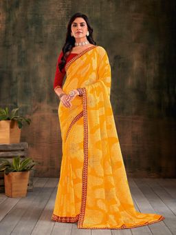 Laxmipati Sarees - Yellow Colour Sparkle Chiffon Saree with Unstitched Blouse