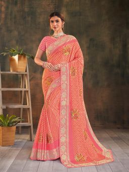 Laxmipati Sarees - Pink Colour Satin Chiffon Saree with Unstitched Blouse