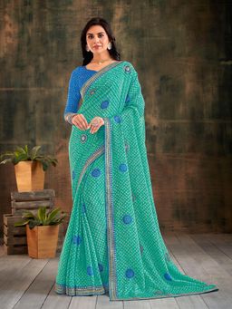 Laxmipati Sarees - Sky Blue Colour Satin Chiffon Saree with Unstitched Blouse