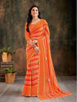 Laxmipati Sarees - Orange Colour Satin Chiffon Saree with Unstitched Blouse