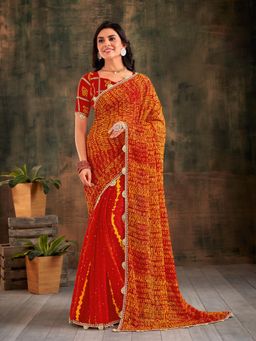 Laxmipati Sarees - Red Colour Chiffon Saree with Unstitched Blouse