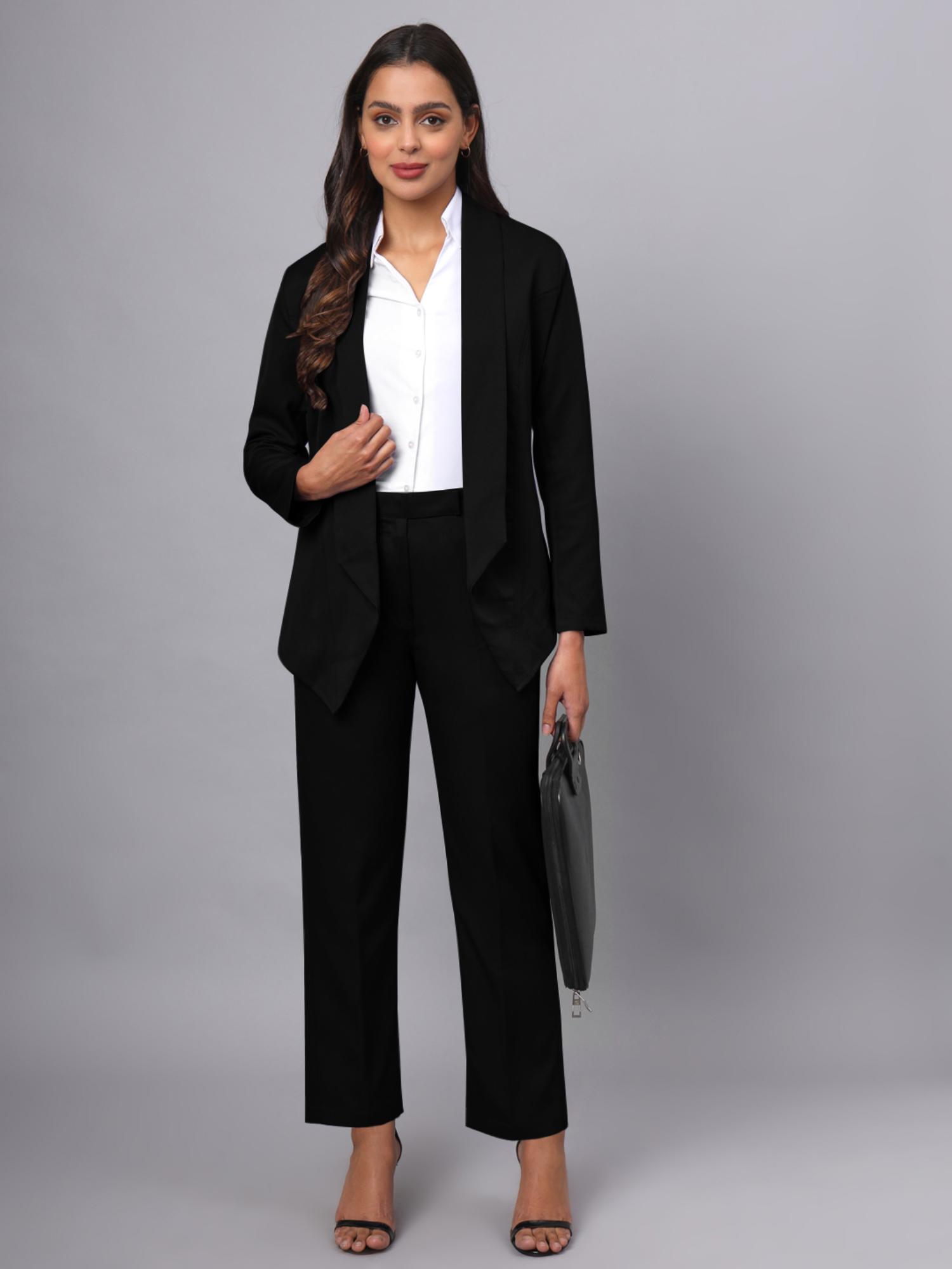 Black Plus Size BRINNS Shawl Collar Blazer with Trouser Formal Suit (Set of 2)-picture-24