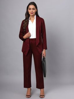 BRINNS - Burgundy Plus Size BRINNS Shawl Collar Blazer with Trouser Formal Suit (Set of 2)