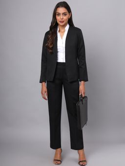 BRINNS - Black Plus Size Women Collarless Neck Open Front Blazer with Trouser Formal Suit (Set of 2)
