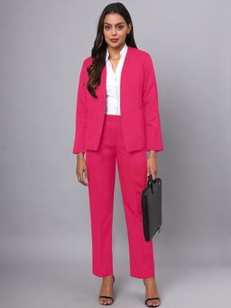BRINNS - Pink Plus Size Women Collarless Neck Open Front Blazer with Trouser Formal Suit (Set of 2)
