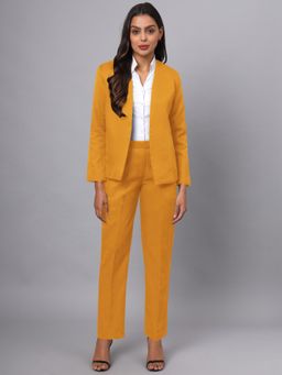 BRINNS - Mustard Plus Size Women Collarless Neck Open Front Blazer with Trouser Formal Suit (Set of 2)