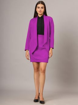 BRINNS - Purple Plus Size BRINNS Shawl Collar Blazer and Skirt Formal Suit (Set of 2)