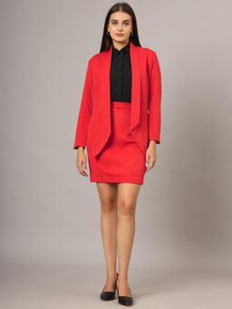 BRINNS - Red Plus Size BRINNS Shawl Collar Blazer and Skirt Formal Suit (Set of 2)