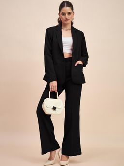 BRINNS - Black Plus Size Women Solid Notched Collar Single-Breasted Blazer with Trouser Formal Suit (Set of 2)