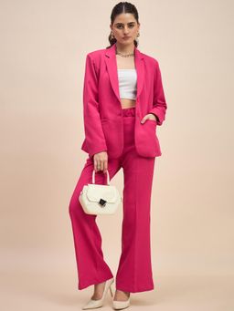 BRINNS - Pink Plus Size Women Solid Notched Collar Single-Breasted Blazer with Trouser Formal Suit (Set of 2)