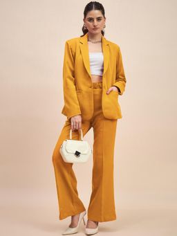 BRINNS - Mustard Plus Size Women Solid Notched Collar Single-Breasted Blazer with Trouser Formal Suit (Set of 2)
