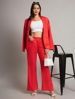 BRINNS - Red Plus Size Women Solid Notched Collar Single-Breasted Blazer with Trouser Formal Suit (Set of 2)