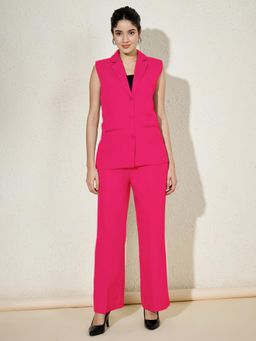 BRINNS - Pink Plus Size Women Notched Lapel Sleeveless Blazer with Trouser Formal Suit (Set of 2)