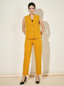 BRINNS - Mustard Plus Size Women V-Neck Single-Breasted Waistcoat and Trouser Formal Suit (Set of 2)