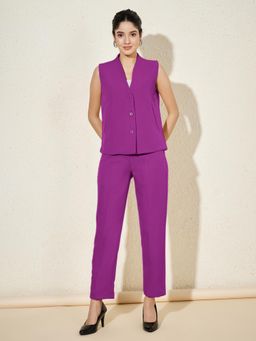 BRINNS - Purple Plus Size Women V-Neck Single-Breasted Waistcoat and Trouser Formal Suit (Set of 2)