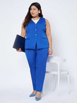 BRINNS - Blue Women Plus Size Waistcoat and Trouser Formal Suit (Set of 2)