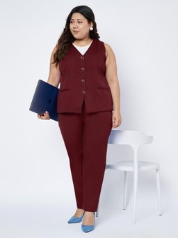 BRINNS - Burgundy Women Plus Size Waistcoat and Trouser Formal Suit (Set of 2)