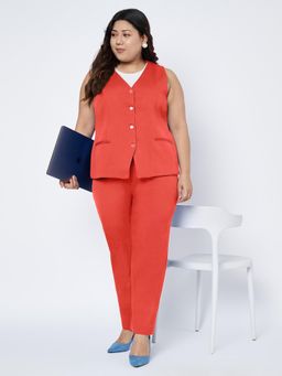 BRINNS - Red Women Plus Size Waistcoat and Trouser Formal Suit (Set of 2)