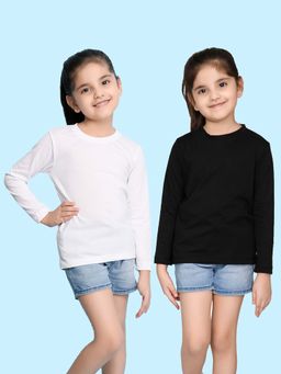 Nusyl - Solid White and Black Girl's T-Shirt (Pack of 2)