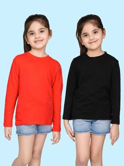Nusyl - Solid Red and Black Girl's T-Shirt (Pack of 2)