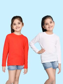 Nusyl - Solid Red and White Girl's T-Shirt (Pack of 2)
