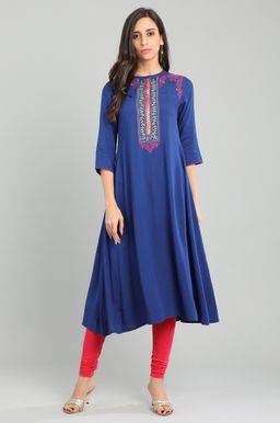 Aurelia - Blue Mandarin Collar Kurta
