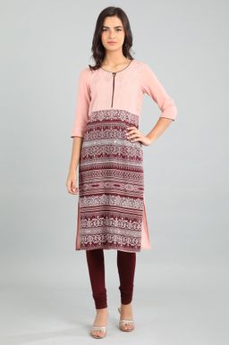 Aurelia - Peach & Maroon Round Neck Kurta