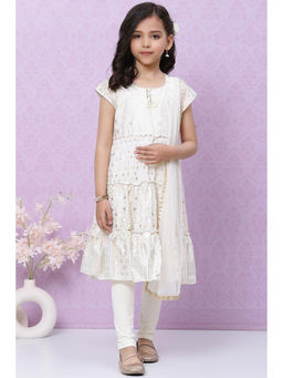 Biba - Off White Straight Kurta (Set of 3)