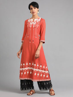 W - Orange Solid Kurta