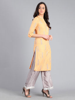 W - Orange Mandarin Neck Printed Kurta