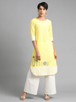 W - Yellow Round Neck Kurta