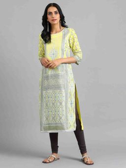 W - Green Round Neck Printed Kurta