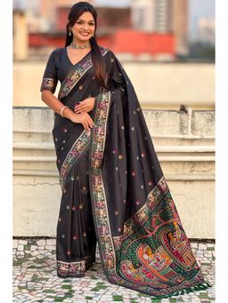 SGF11 - Black Womens Kanjivaram Saree with Unstitched Blouse