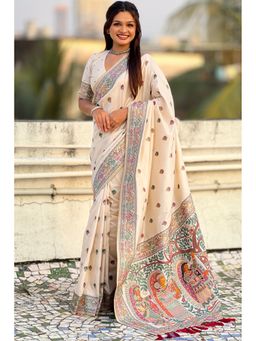 SGF11 - Off White Kanjivaram Saree with Unstitched Blouse