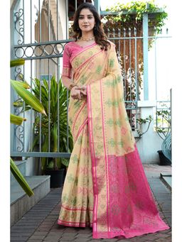 SGF11 - Cream Organza Patola Saree with Unstitched Blouse