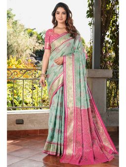 SGF11 - Light Blue Organza Patola Saree with Unstitched Blouse