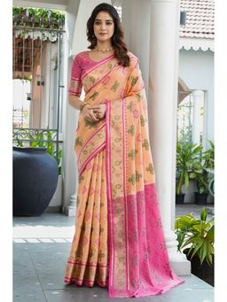 SGF11 - Peach Organza Patola Saree with Unstitched Blouse