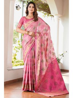 SGF11 - Pink Organza Patola Saree with Unstitched Blouse
