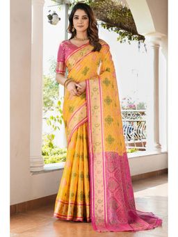 SGF11 - Yellow Organza Patola Saree with Unstitched Blouse