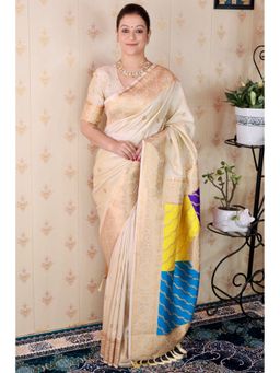 SGF11 - Cream Kanjivaram Saree with Unstitched Blouse