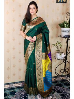 SGF11 - Dark Green Kanjivaram Saree with Unstitched Blouse